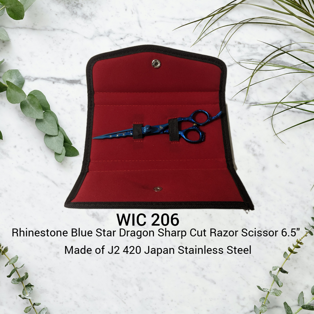 Rhinestone Blue Star Dragon Sharp Cut Razor Edge Scissor 6.5"