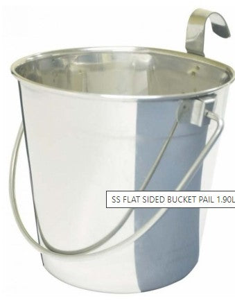 SS FLAT SIDED BUCKET PAIL 1.90Litres - ONE HOOK