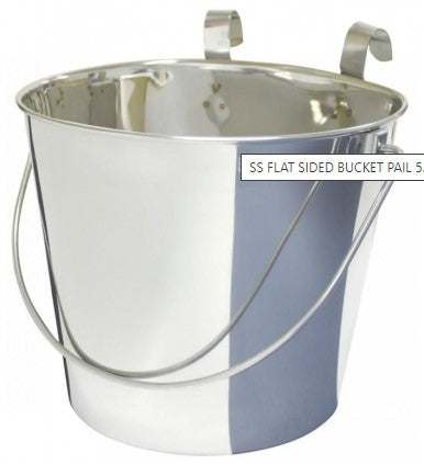SS FLAT SIDED BUCKET PAIL 5.7Litres - TWO HOOKS
